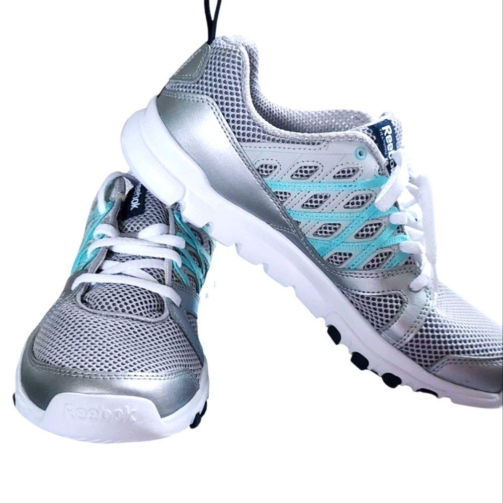 Reebok Silver and Teal Sneakers